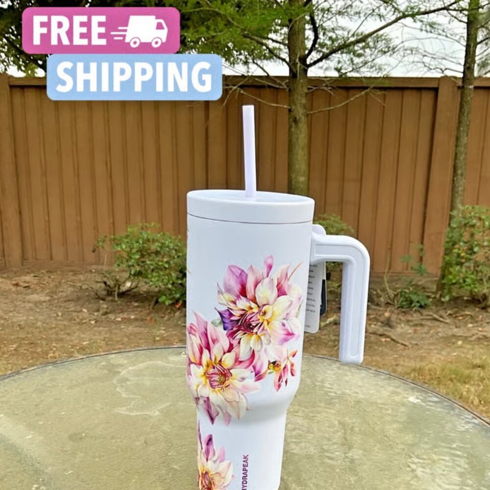Hydrapeak Artisan 40oz Voyager With Sip and Straw Lid Floral Tumbler-Periwinkle